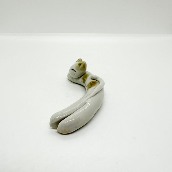 Rare Vintage Handmade Porcelain Cat Noodle Long Skinny Abstract Cartoon Cute - Picture 3 of 7